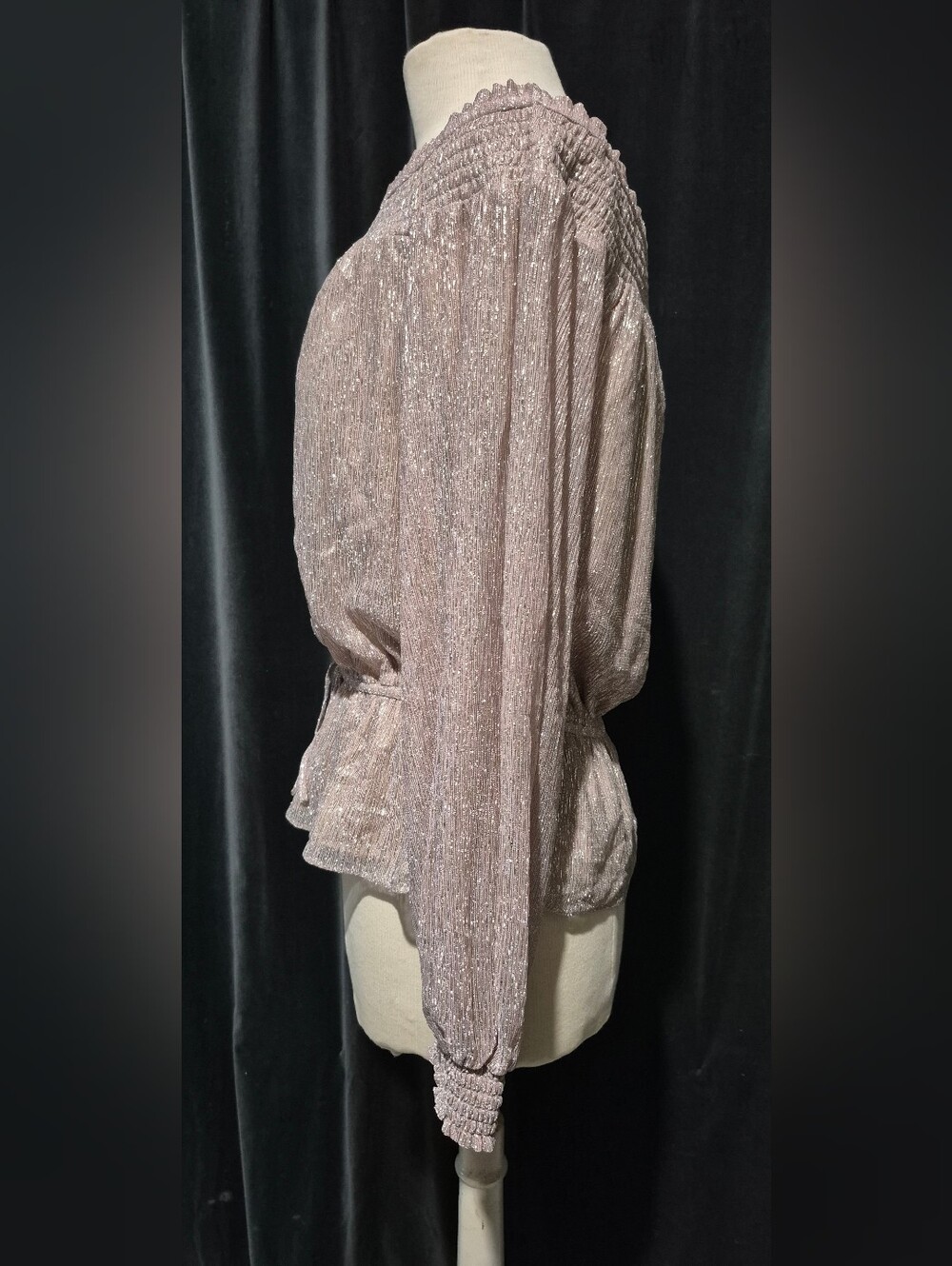 Women's Shimmer Off-Shoulder Peplum Top - Blush (Box C) - Picture 2 of 9